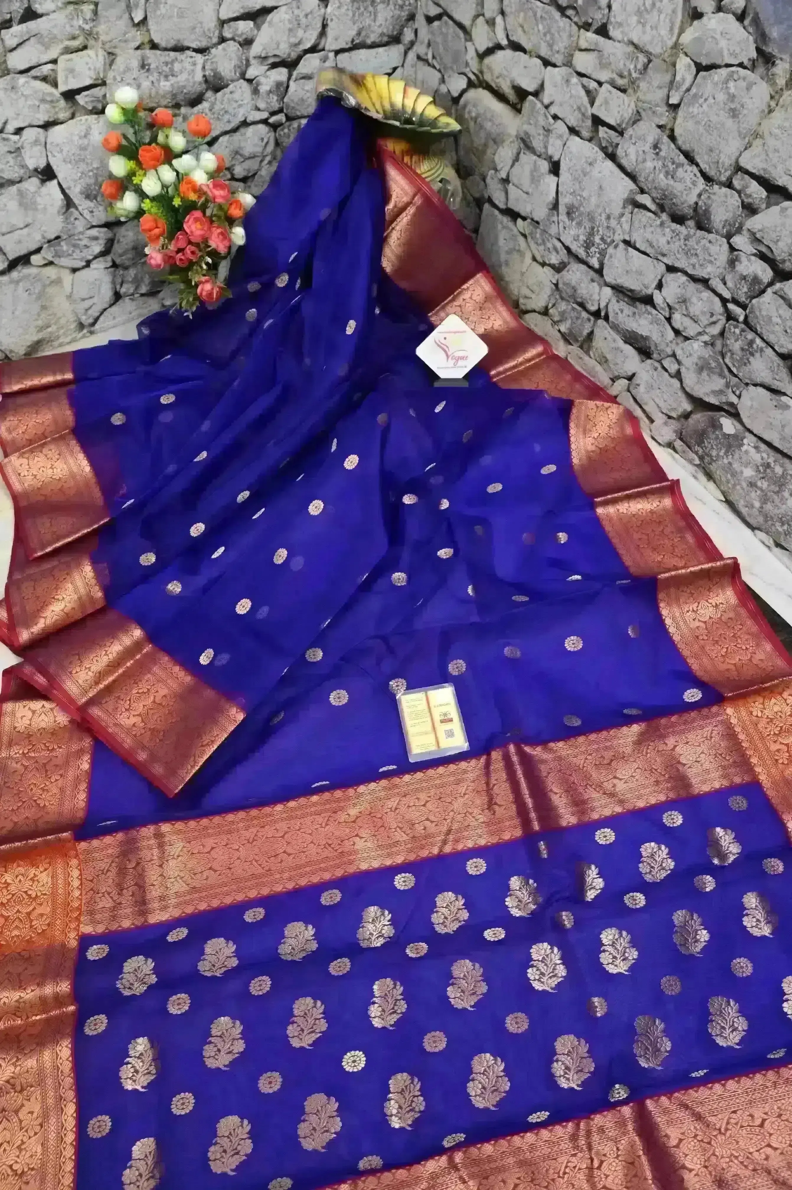 Midnight Blue Color Chanderi Banarasi Saree with Meenakari Buti