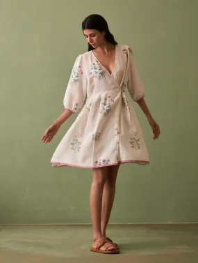 Mika Botanical Wrap Dress - Ivory