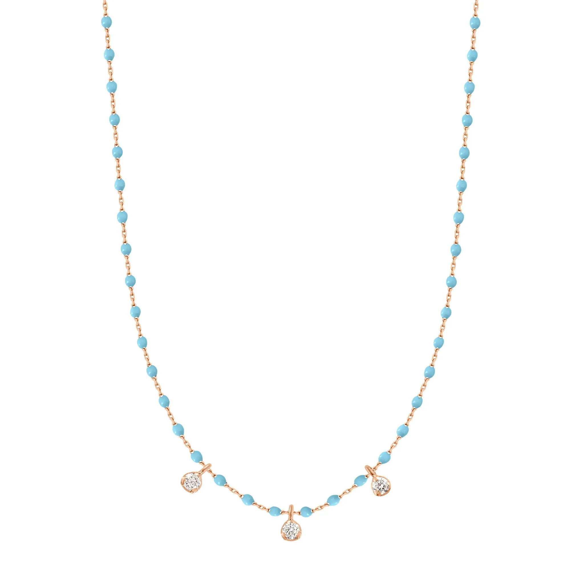 Mini Gigi Turquoise necklace, Rose Gold 3 diamond, 16.5"