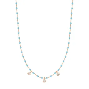 Mini Gigi Turquoise necklace, Rose Gold 3 diamond, 16.5"