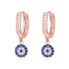 Mini Lucky Evil Eye 925 Sterling Silver Hoop Drop Earrings