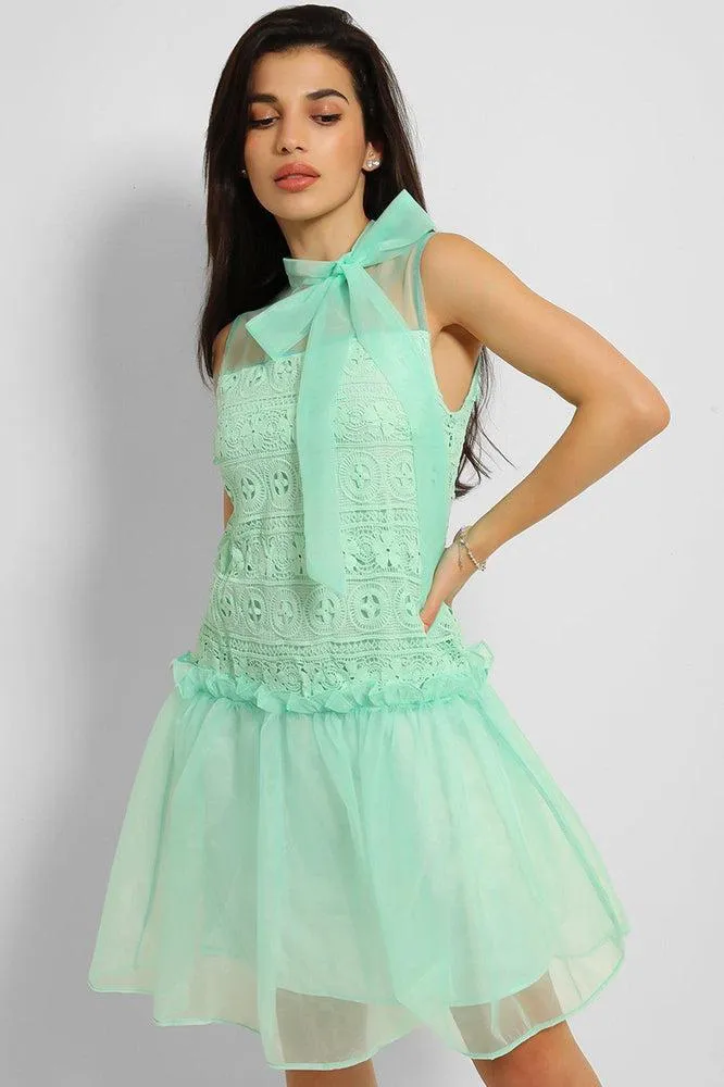 Mint Pussy Bow Organza Puff Dress