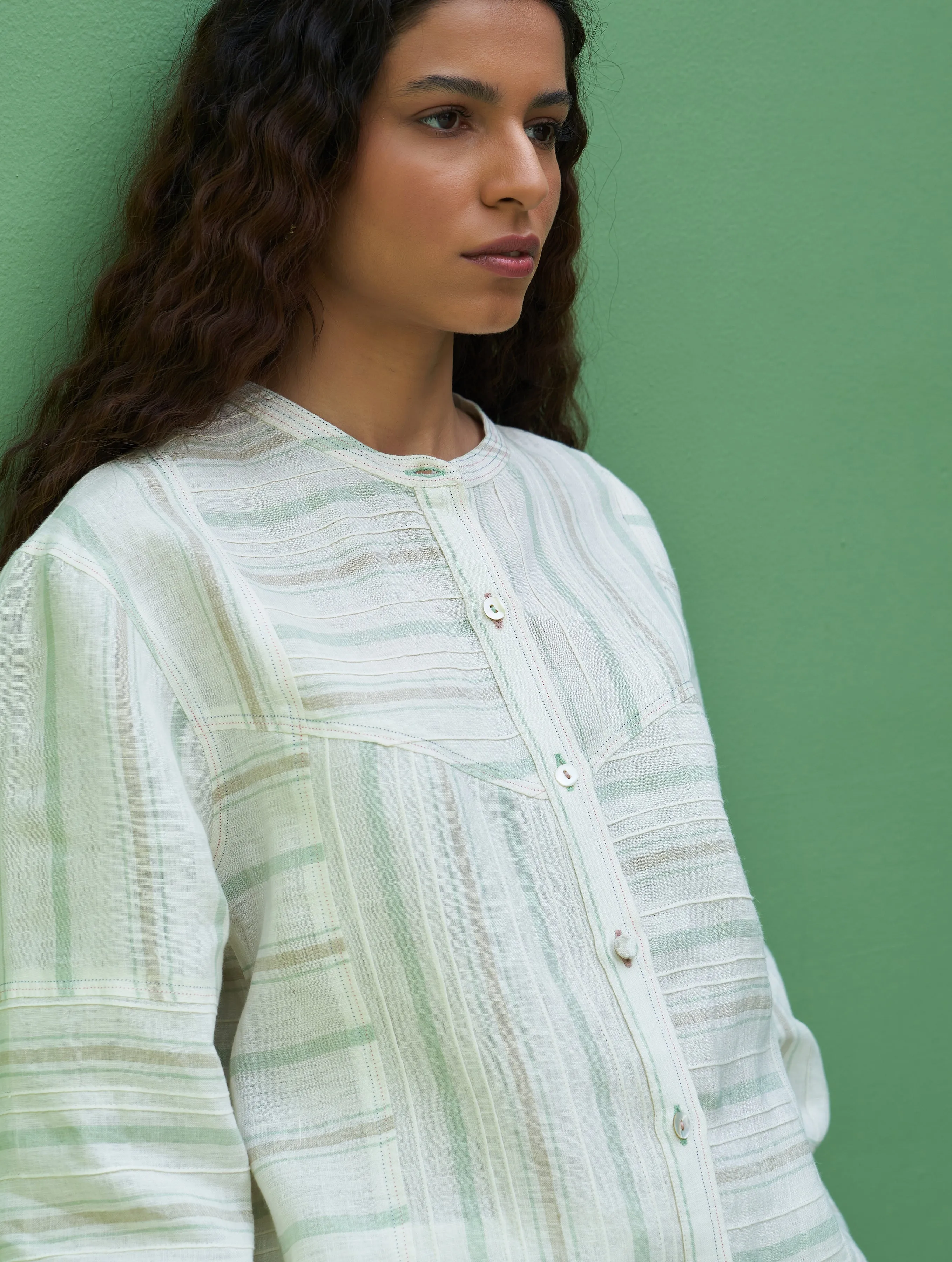 Miyu Striped Linen Co-ord Set - Mint