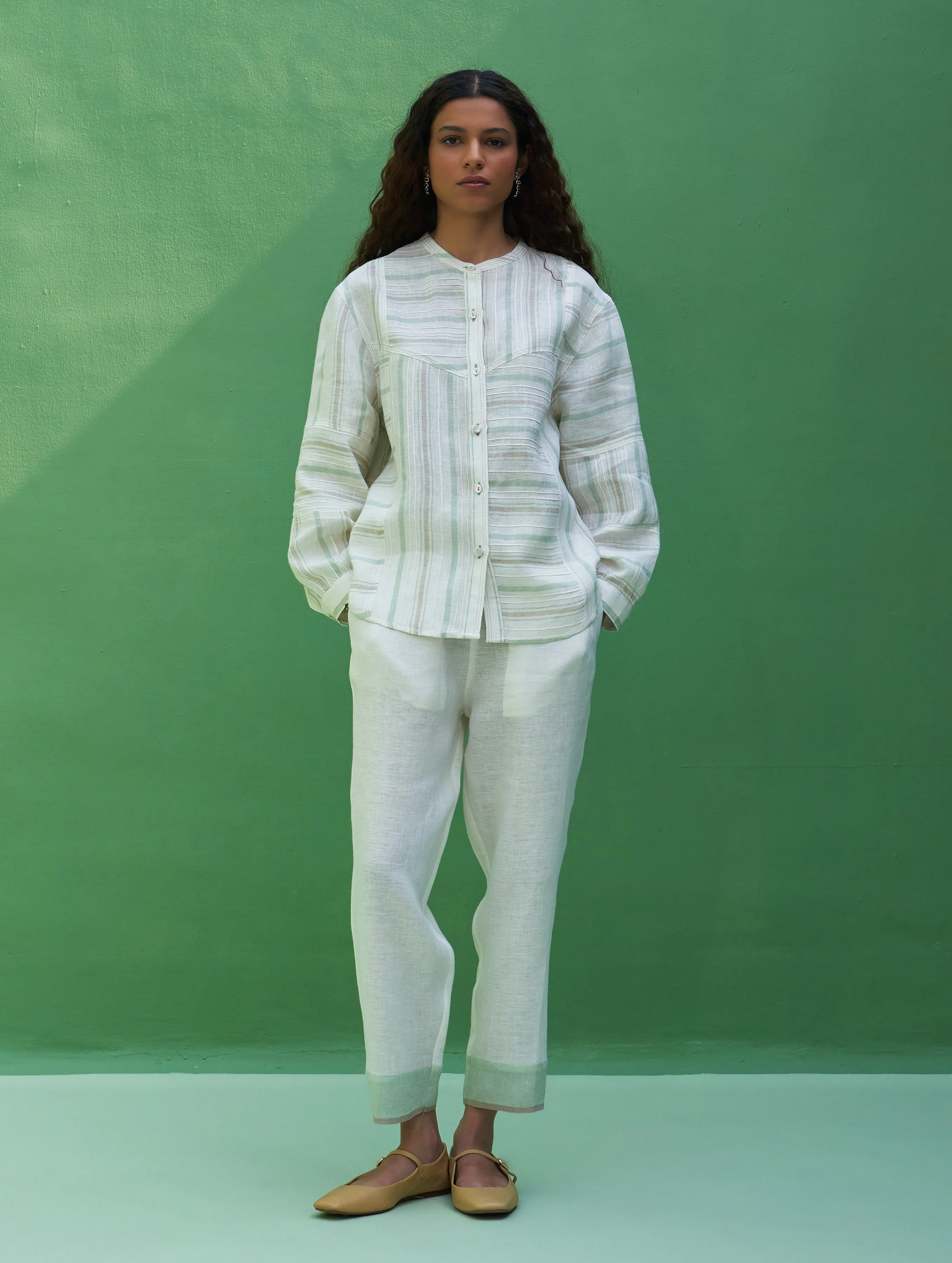 Miyu Striped Linen Co-ord Set - Mint