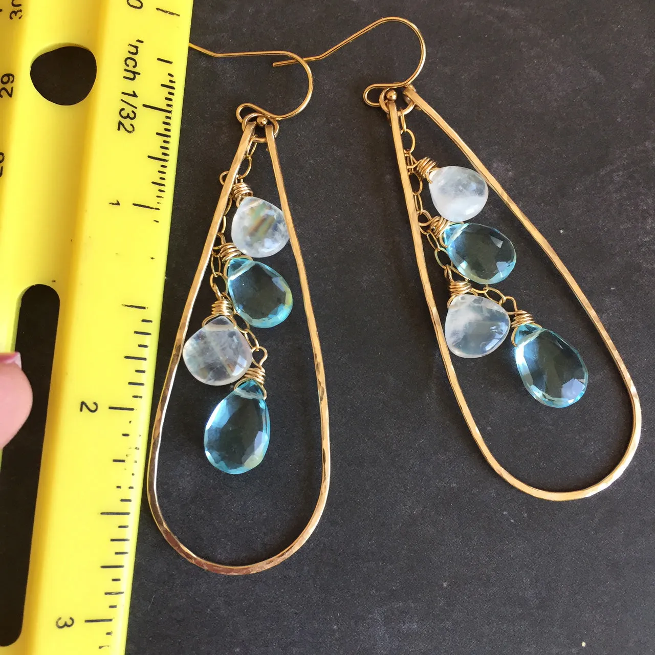 Moonstone and Aquamarine Blue Anna Hoops