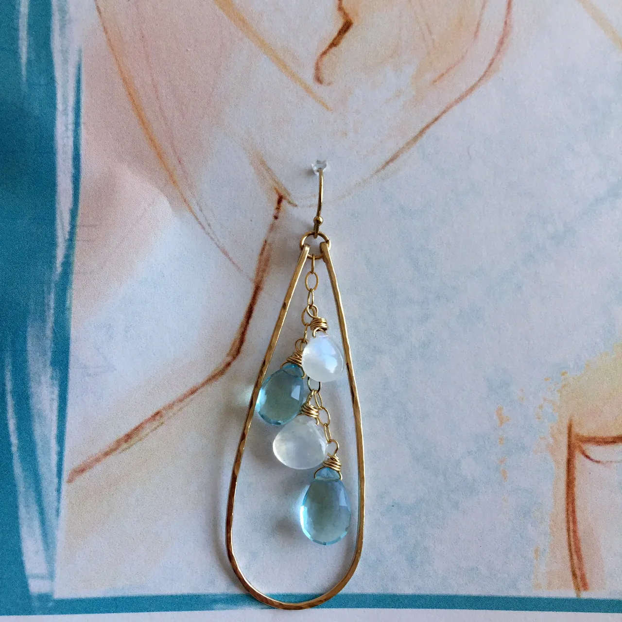 Moonstone and Aquamarine Blue Anna Hoops