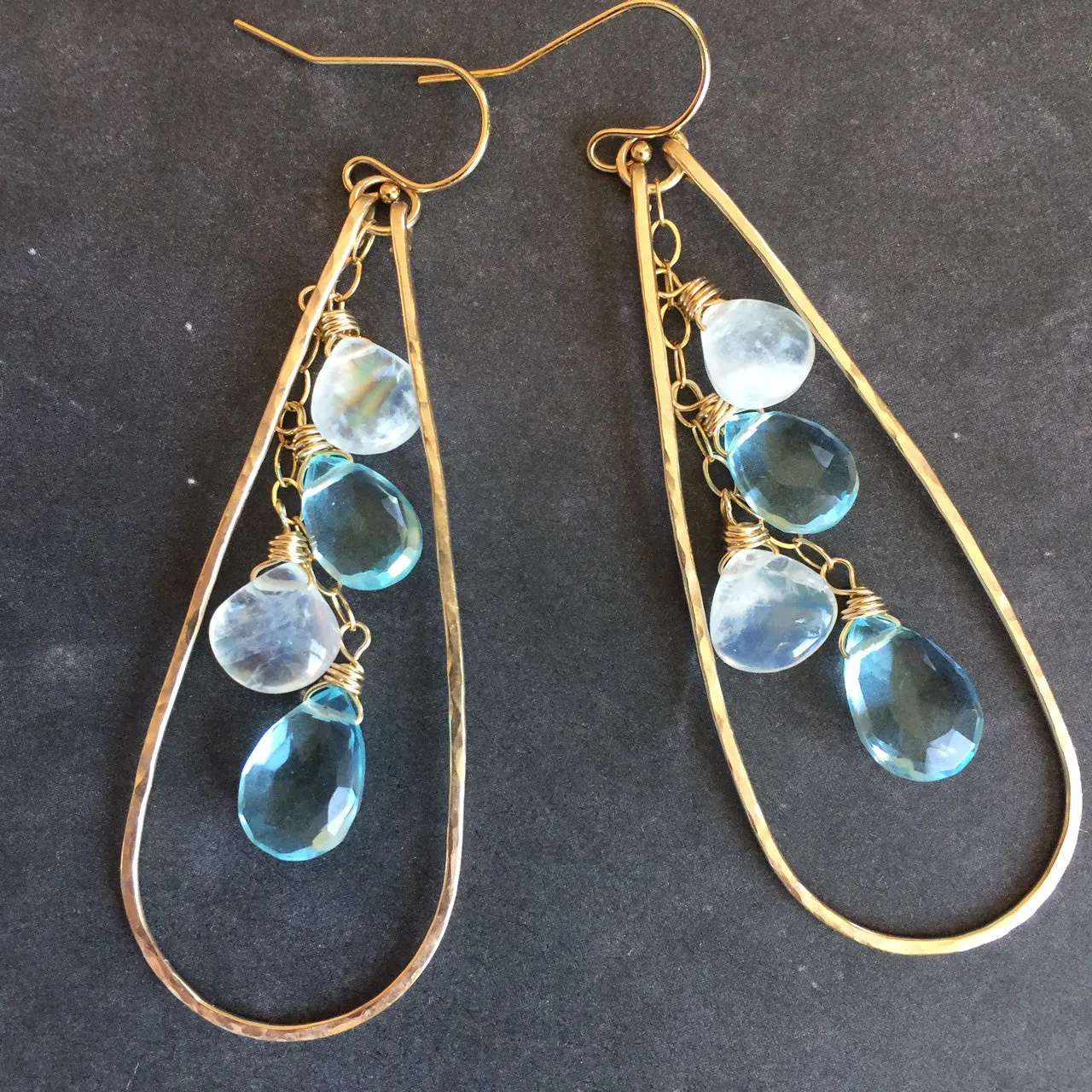 Moonstone and Aquamarine Blue Anna Hoops