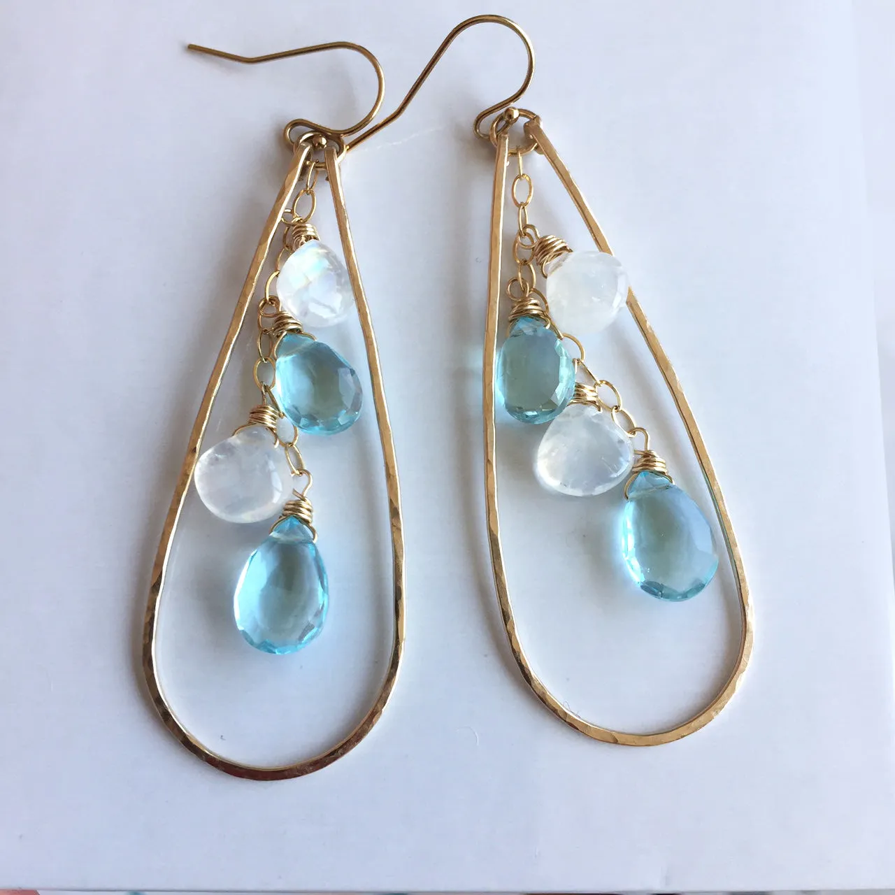 Moonstone and Aquamarine Blue Anna Hoops