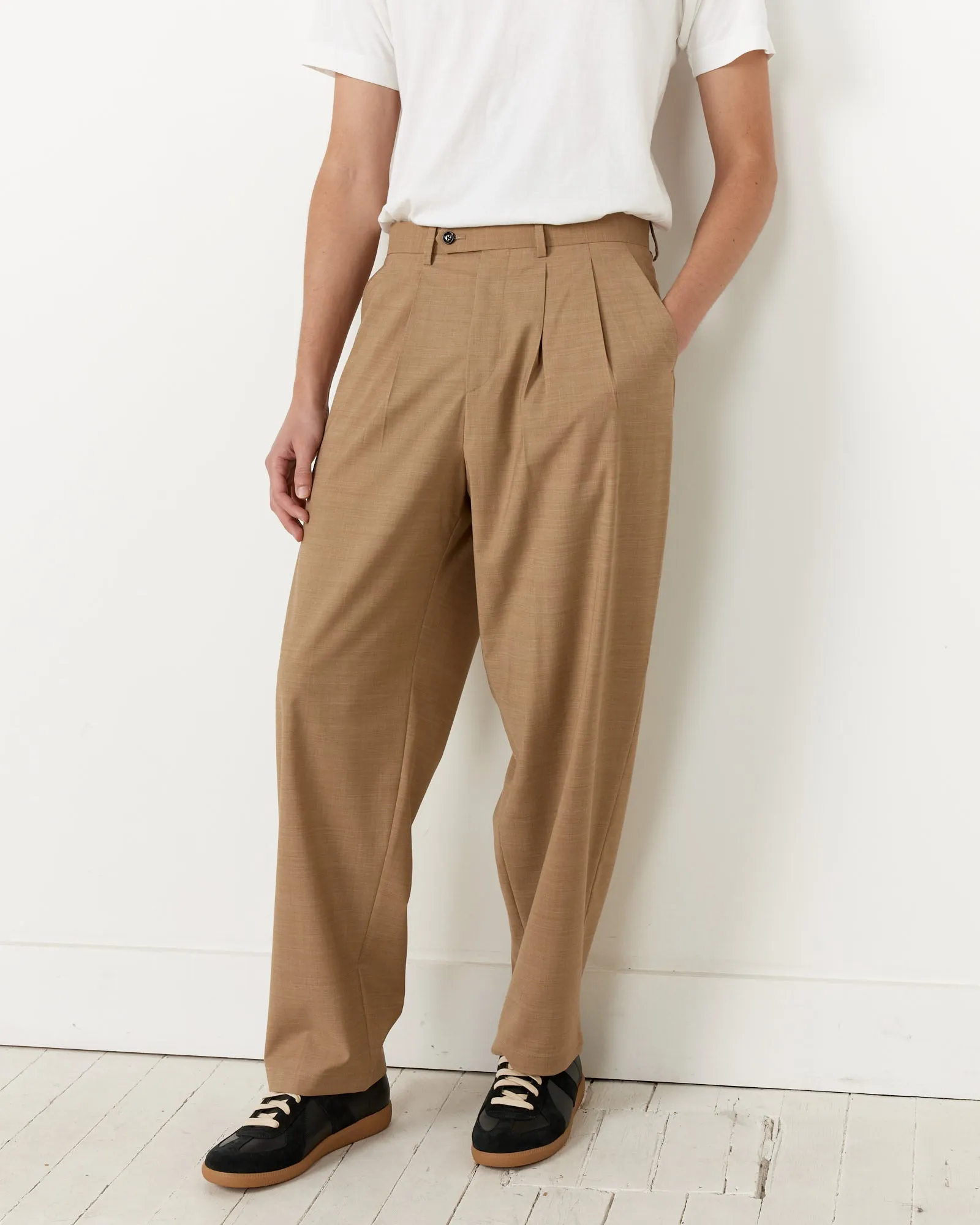 Nylon Wool Trousers in Camel