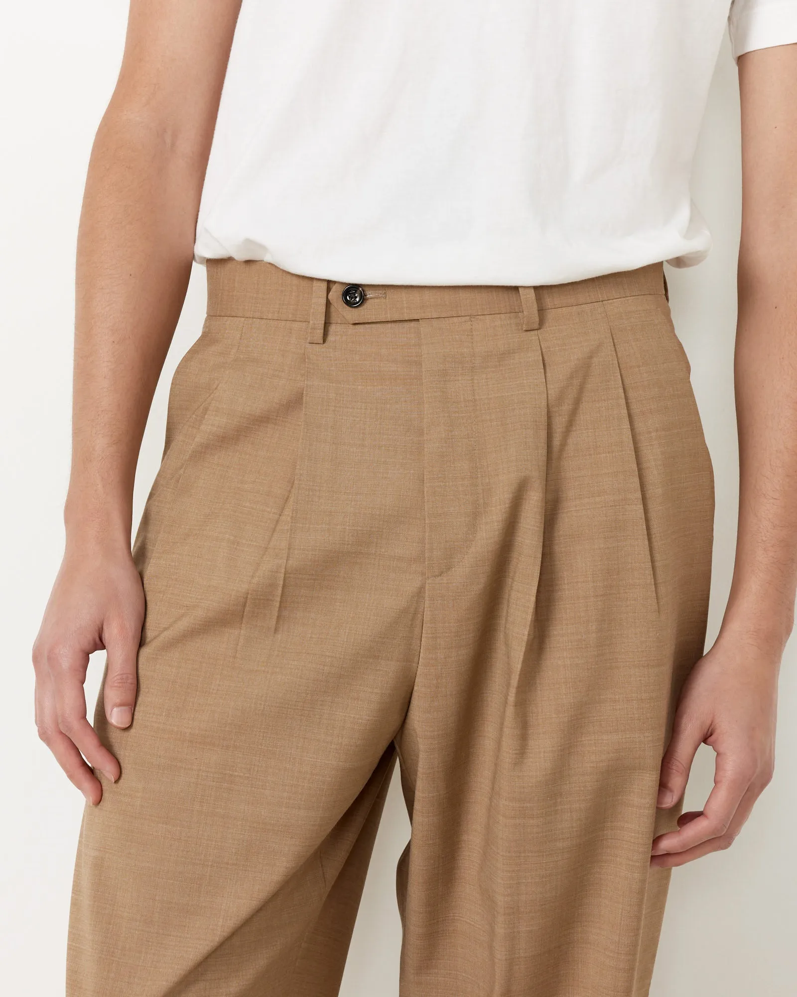 Nylon Wool Trousers in Camel