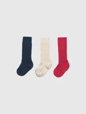 organic merino wool and cotton knee socks in natural, red and navy - baby/toddler