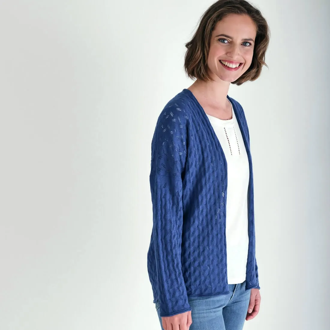 Orla Textured Cotton & Linen Cardigan | Cornflower