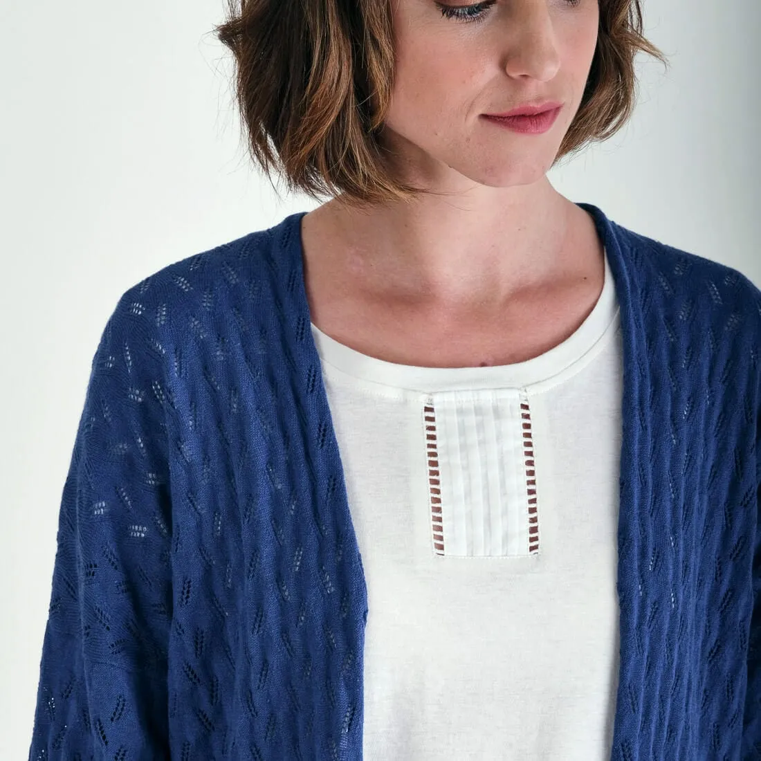 Orla Textured Cotton & Linen Cardigan | Cornflower