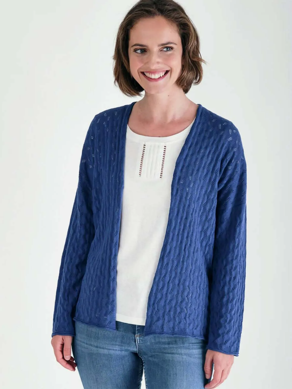 Orla Textured Cotton & Linen Cardigan | Cornflower