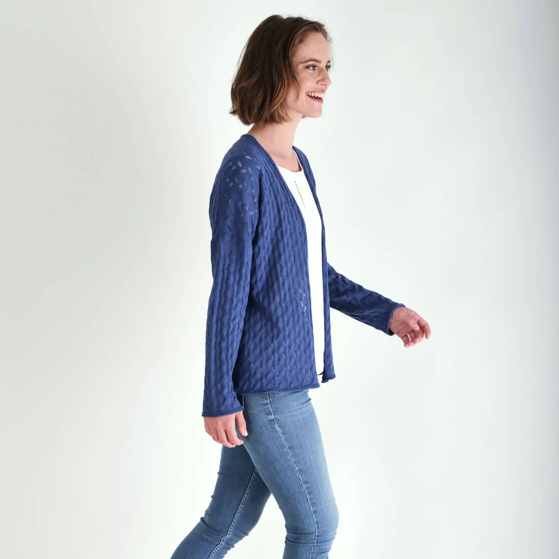 Orla Textured Cotton & Linen Cardigan | Cornflower