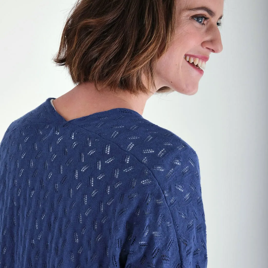 Orla Textured Cotton & Linen Cardigan | Cornflower