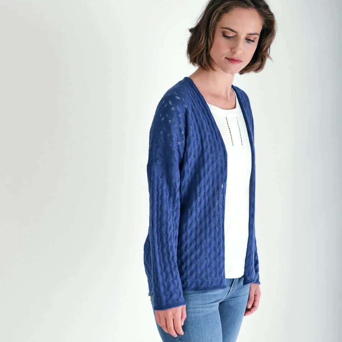 Orla Textured Cotton & Linen Cardigan | Cornflower