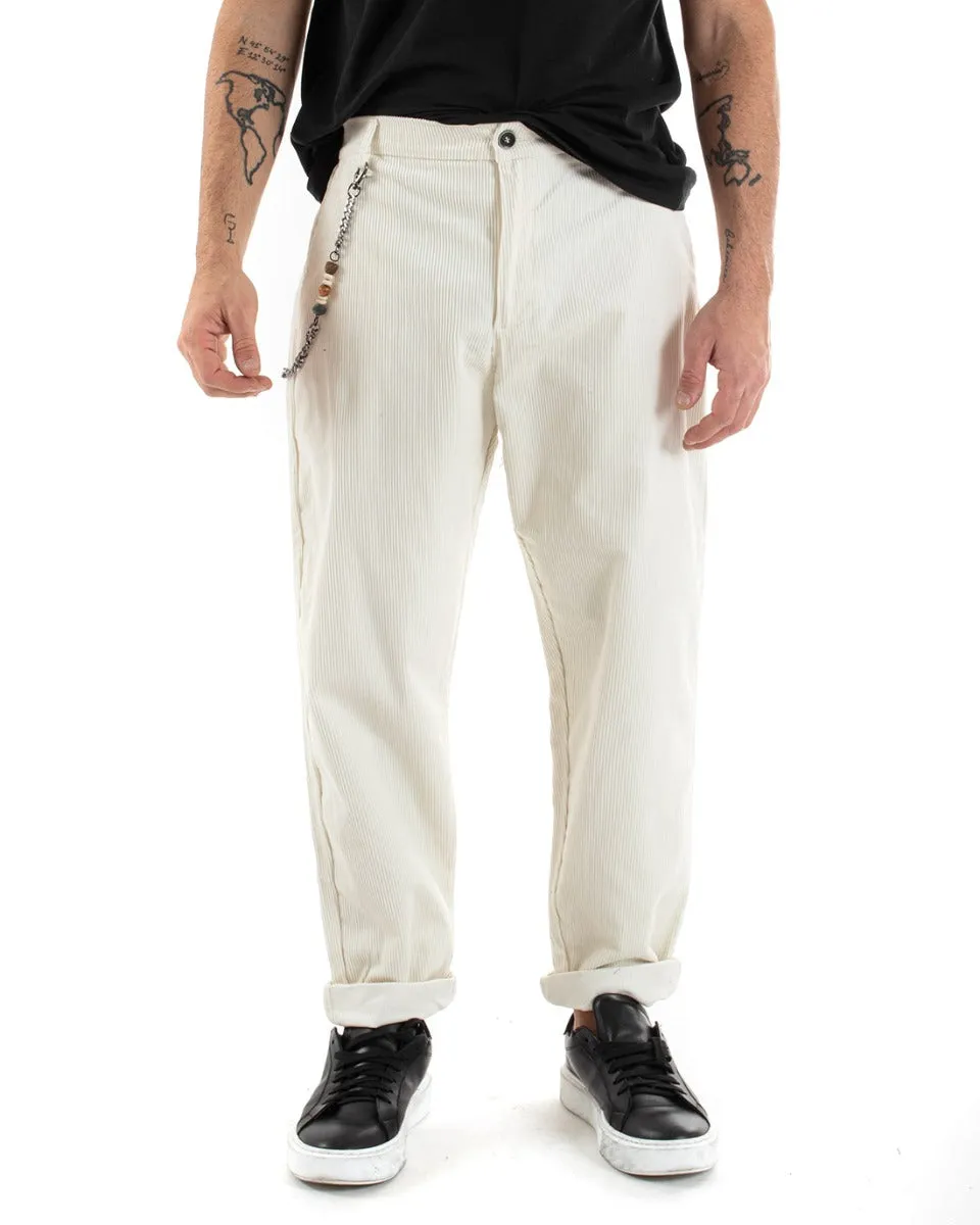 Pantaloni Uomo Tasca America Velluto Millerighe Costine Casual Panna GIOSAL-P5581A