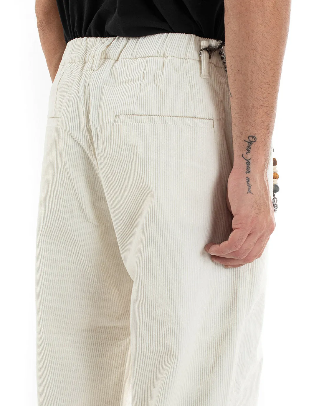 Pantaloni Uomo Tasca America Velluto Millerighe Costine Casual Panna GIOSAL-P5581A