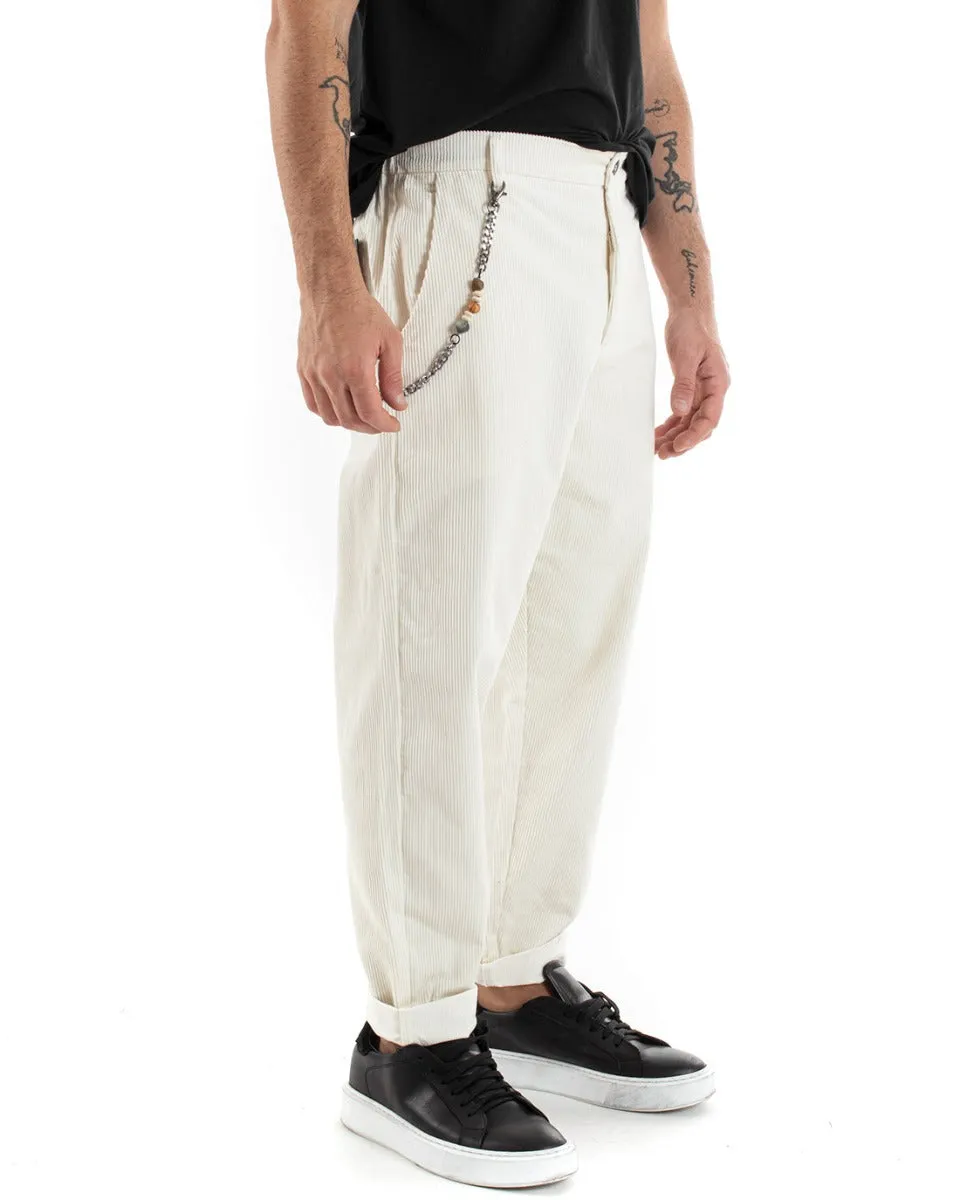 Pantaloni Uomo Tasca America Velluto Millerighe Costine Casual Panna GIOSAL-P5581A