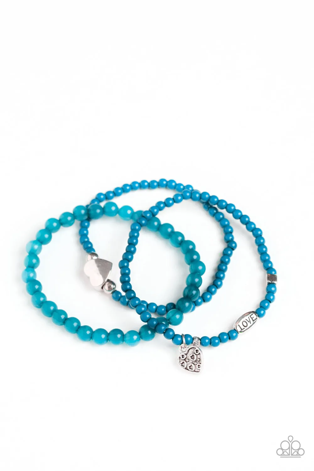 Paparazzi Bracelet ~ Really Romantic - Blue Beads with silver heart charms bracelet