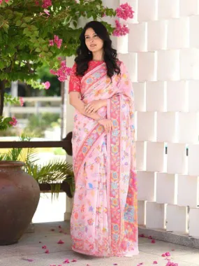 Party wear Banarasi Soft Silk Women's Saree Pink