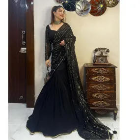 Party wear Ready to Wear Women's Lehenga Saree Black