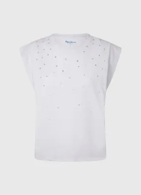 Pepe jeans sleeveless t-shirt with Morgana studs PL505425 800 white 