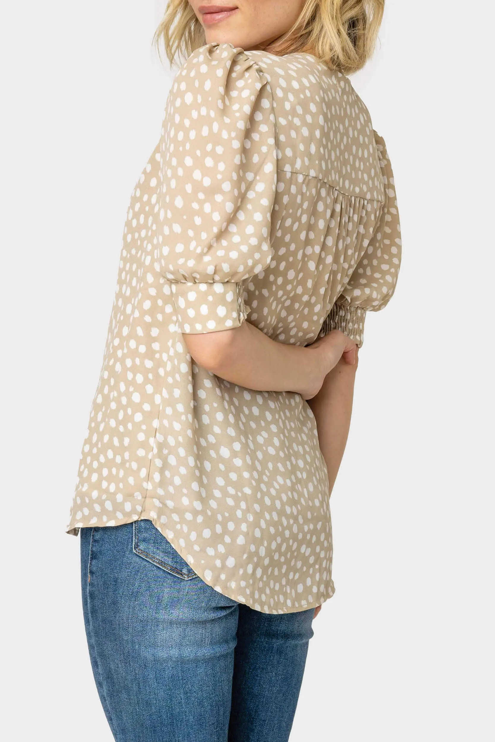 Puff Sleeve V-Neck Blouse