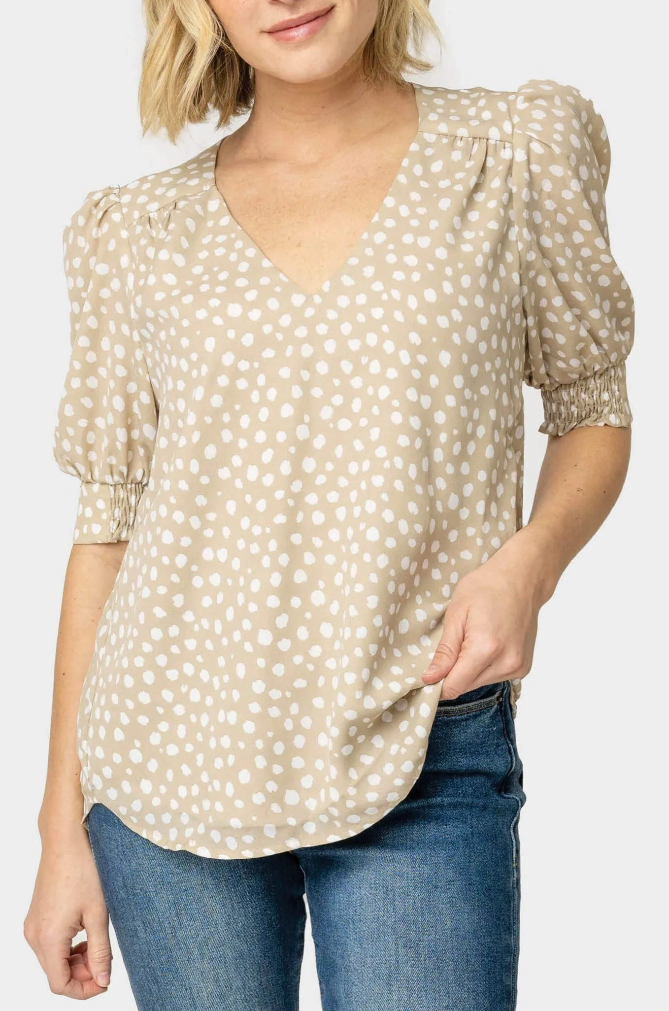 Puff Sleeve V-Neck Blouse