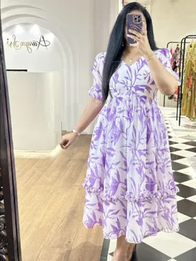 Purple Digital Print Summer Wear Georgette Dress