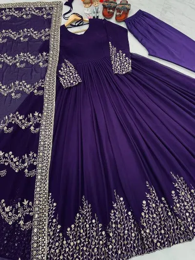 Purple Swaroski Anarkali Gown UK Next Day