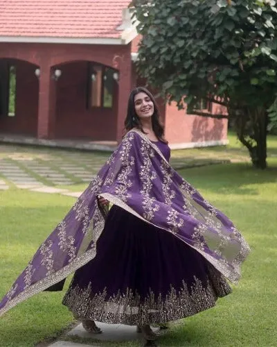 Purple Swaroski Anarkali Gown UK Next Day