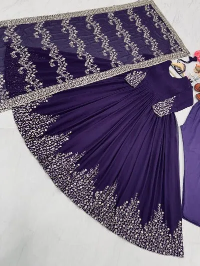 Purple Swaroski Anarkali Gown UK Next Day