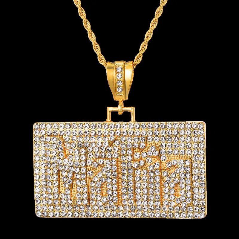 "Mafia" Square Bling Rhinestone-Studded Fashion Hip-Hop Pendant Necklace