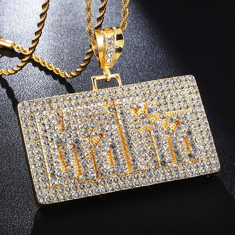 "Mafia" Square Bling Rhinestone-Studded Fashion Hip-Hop Pendant Necklace