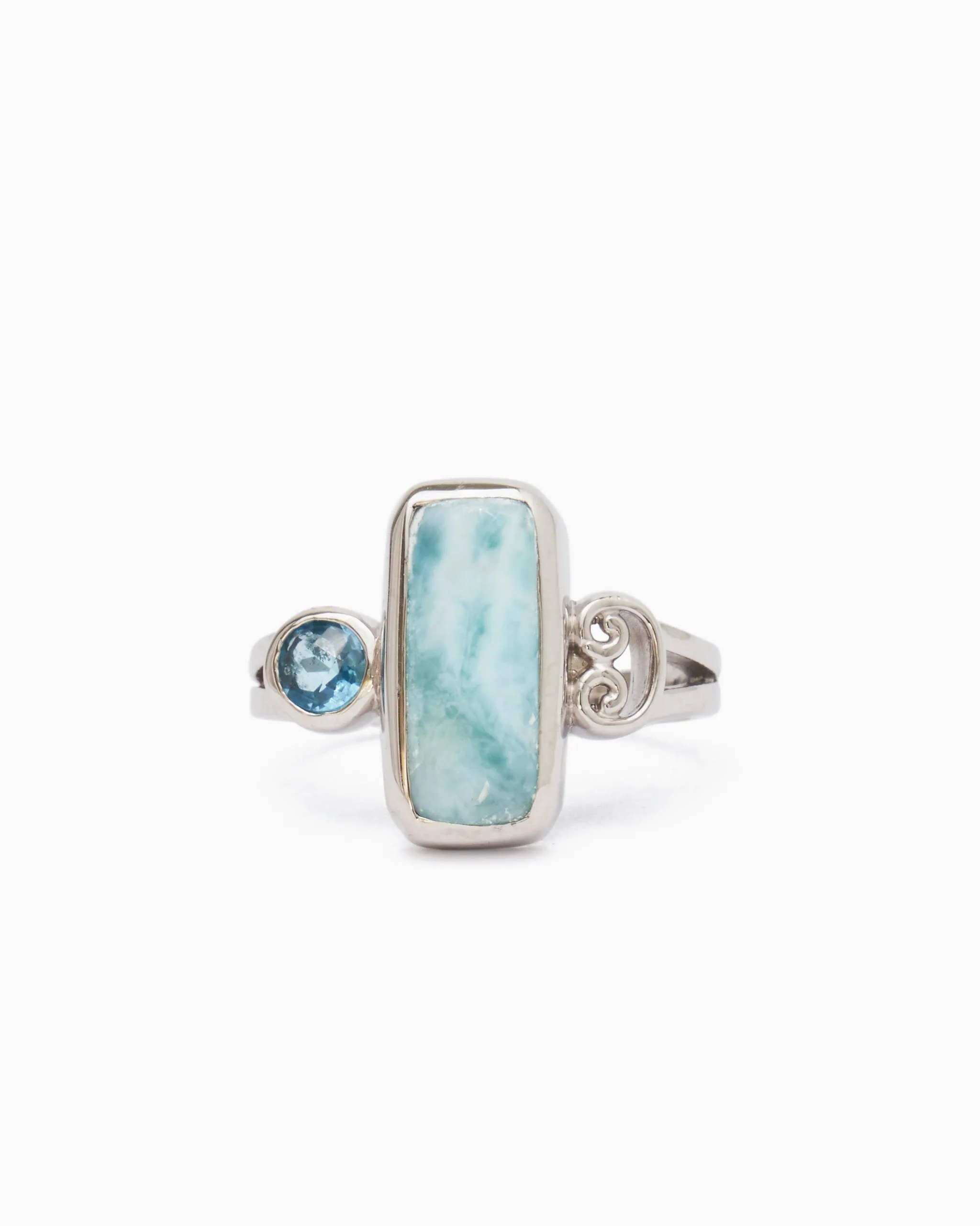 Rectangular Stone Ring - Larimar/Hampton Blue Topaz