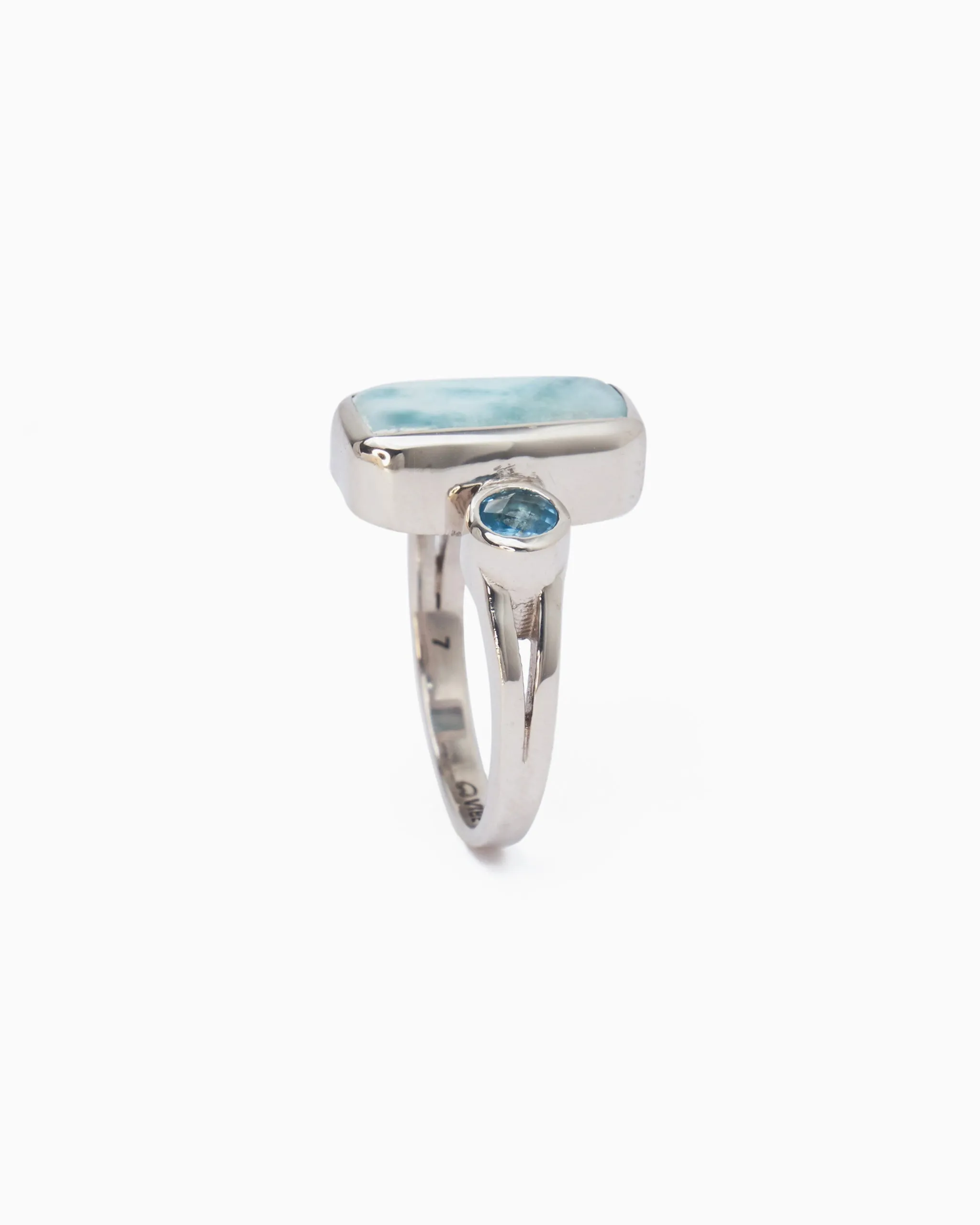 Rectangular Stone Ring - Larimar/Hampton Blue Topaz