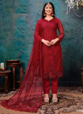 Red Color Hit Original Pakistani Style Festive Party Wear Straight Salwar Kameez