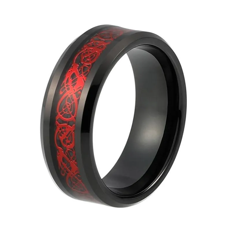 Red Dragon Black Tungsten Carbide Ring