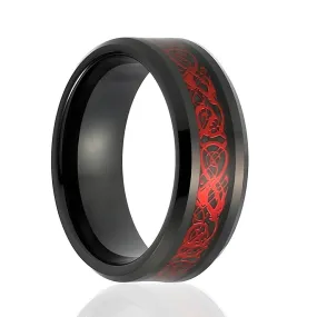 Red Dragon Black Tungsten Carbide Ring