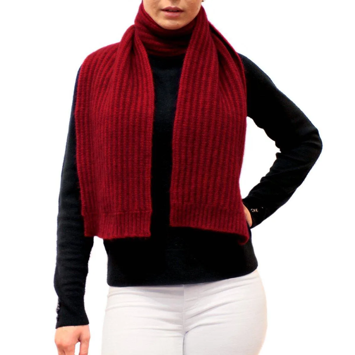 Ribbed Pattern Possum Merino Wool Scarf - Red