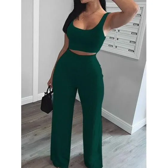 Sleeveless Crop Top And Pant Set