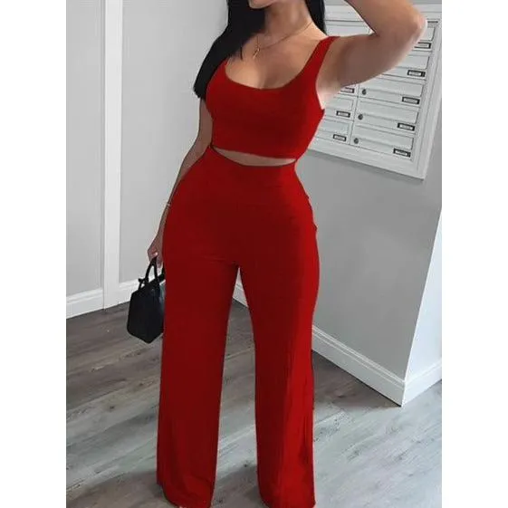 Sleeveless Crop Top And Pant Set