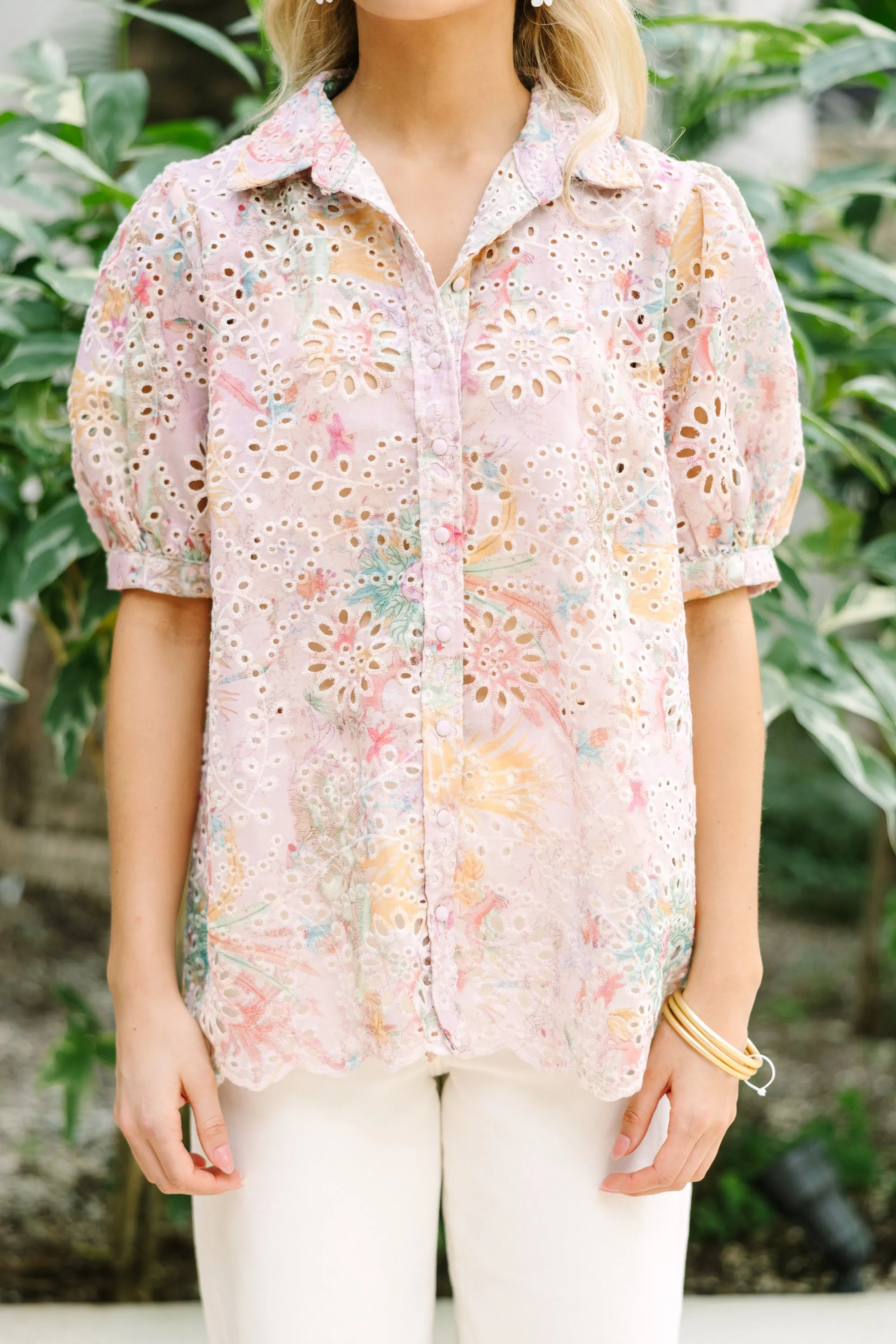 Sounds Of Joy Pink Eyelet Blouse