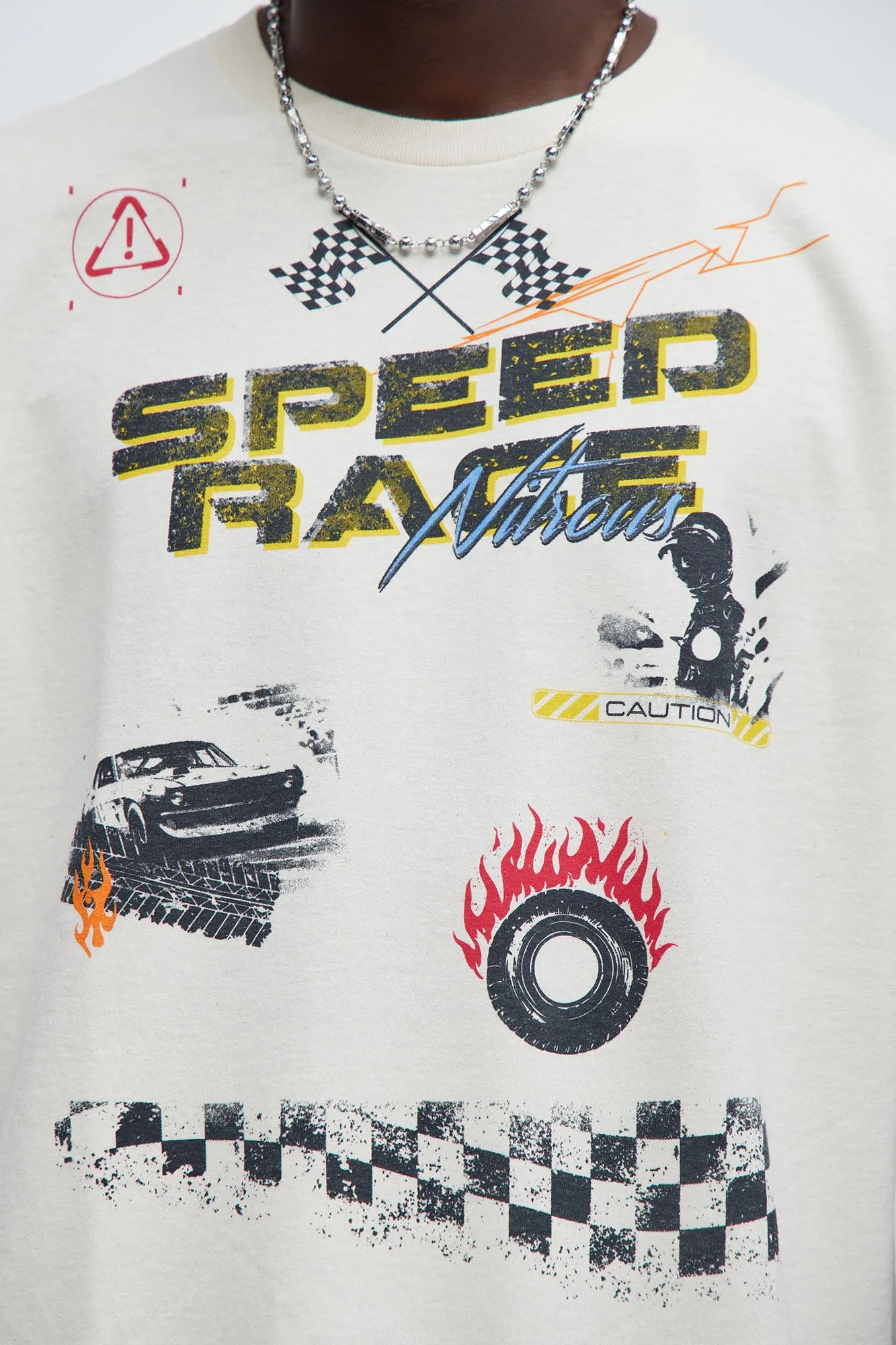 Speed Race Oversized Short Sleeve Tee - White