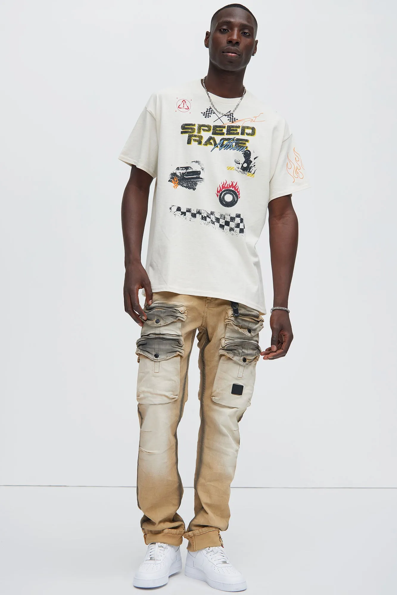 Speed Race Oversized Short Sleeve Tee - White