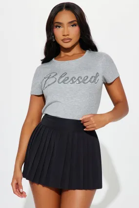 Stayin Blessed Rhinestone Tee - Heather Grey