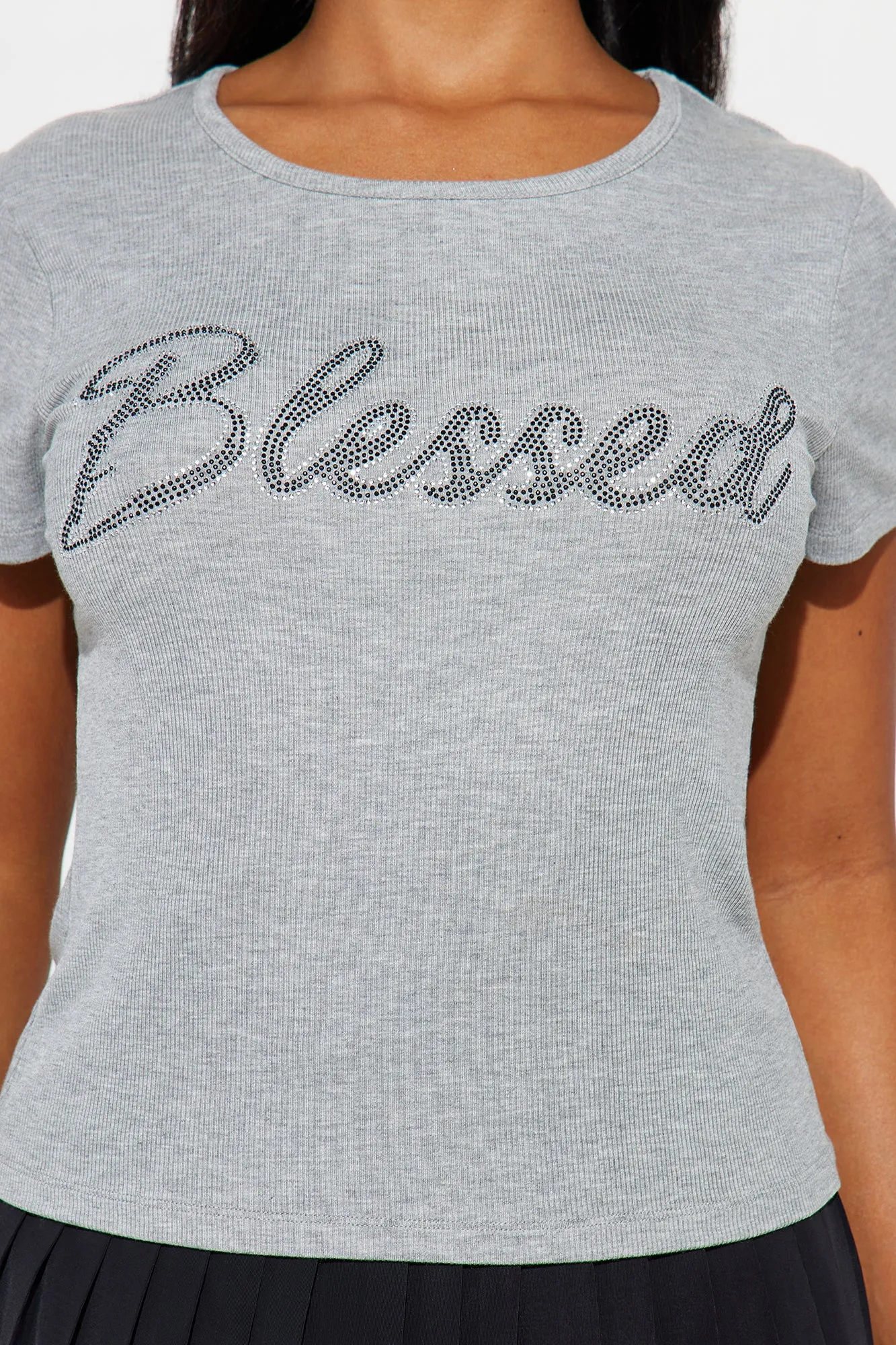 Stayin Blessed Rhinestone Tee - Heather Grey