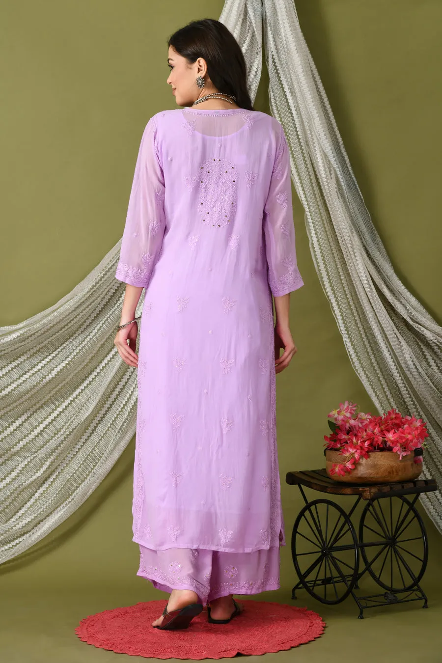 Surmai Premium Chikankari Viscose Mukaish Kurti Set